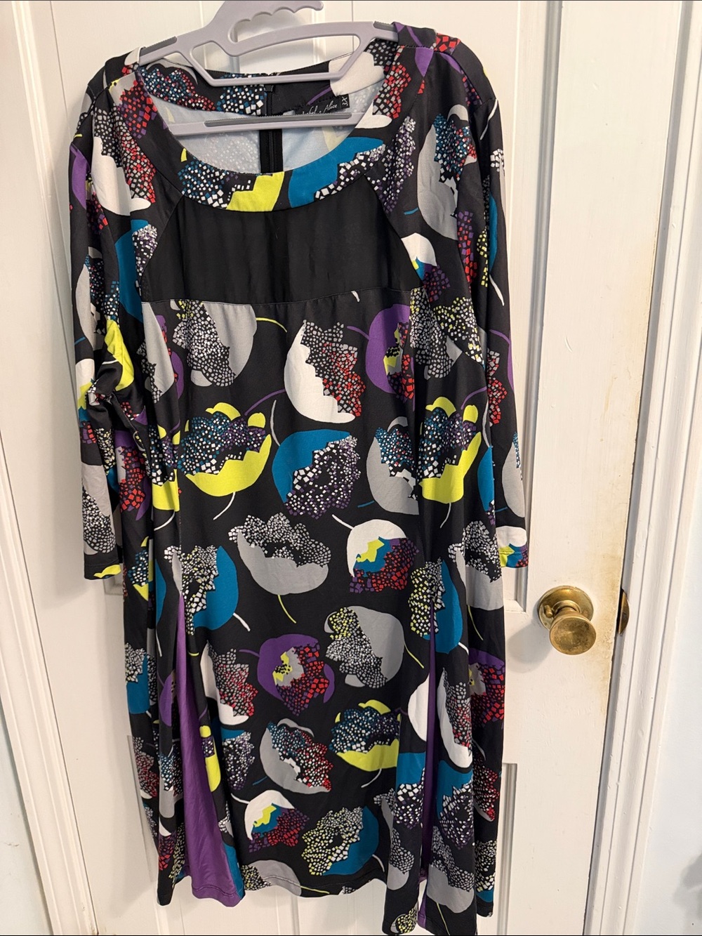 Black Multicolor Floral-Print Long Sleeve Dress